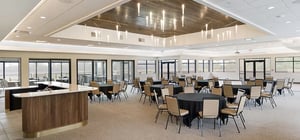 Modern country club event space with feature ceiling