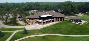 Modern country club exterior aerial shot