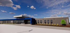 Architectural rendering of a corporate headquarters building main entrance