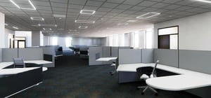Architectural rendering of a corporate cubicle office area