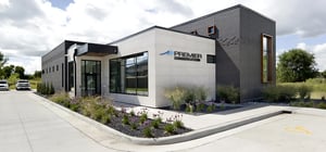 Modern communications building exterior view of new building