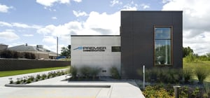 Modern communications building exterior view of new building