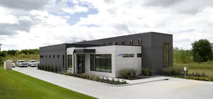 Modern communications building exterior view of new building