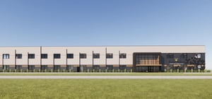 Rendering of exterior Sioux Honey building entrance wide shot