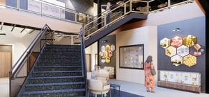 Rendering of a commons area with Sioux Honey history