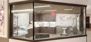 Close up of window into nurse's station for managing infant patients
