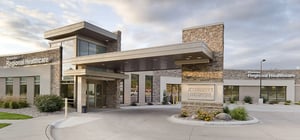 Modern healthcare clinic exterior drive up view