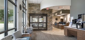 Modern healthcare clinic interior reception lobby area