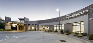 Modern healthcare clinic exterior drive up view