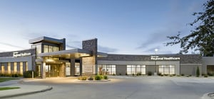 Modern healthcare clinic exterior drive up view