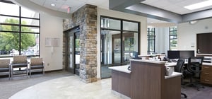 Modern healthcare clinic interior reception lobby area