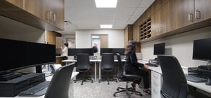 Healthcare nurse station with computer desk space