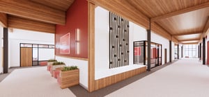 Architectural rendering of Morningside University School of Business corridor feature wall