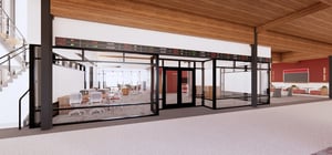 Architectural rendering of Morningside University School of Business corridor facing a classroom