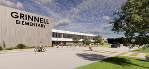 Architectural rending of a modern elementary school entrance exterior