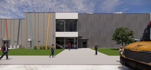 Architectural rending of a modern elementary school building exterior view