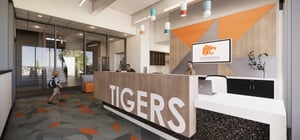 Architectural rending of a modern elementary school admin front office