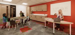 Architectural rending of a modern elementary school student services classroom design