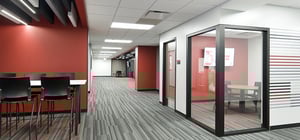 Modern high school breakout class corridor with modern architecture style