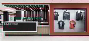 Renovated high school cyclone corner school apparel display