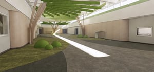 Architectural rendering of a modern elementary school 