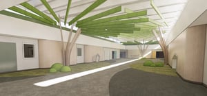 Architectural rendering of a modern elementary school 
