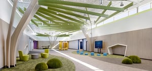 Modern elementary school community hall with a nature theme