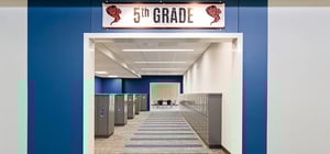 Modern elementary school locker hallway for 5th grade