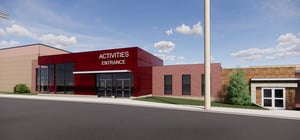 Architectural rendering of an elementary school activities entrance